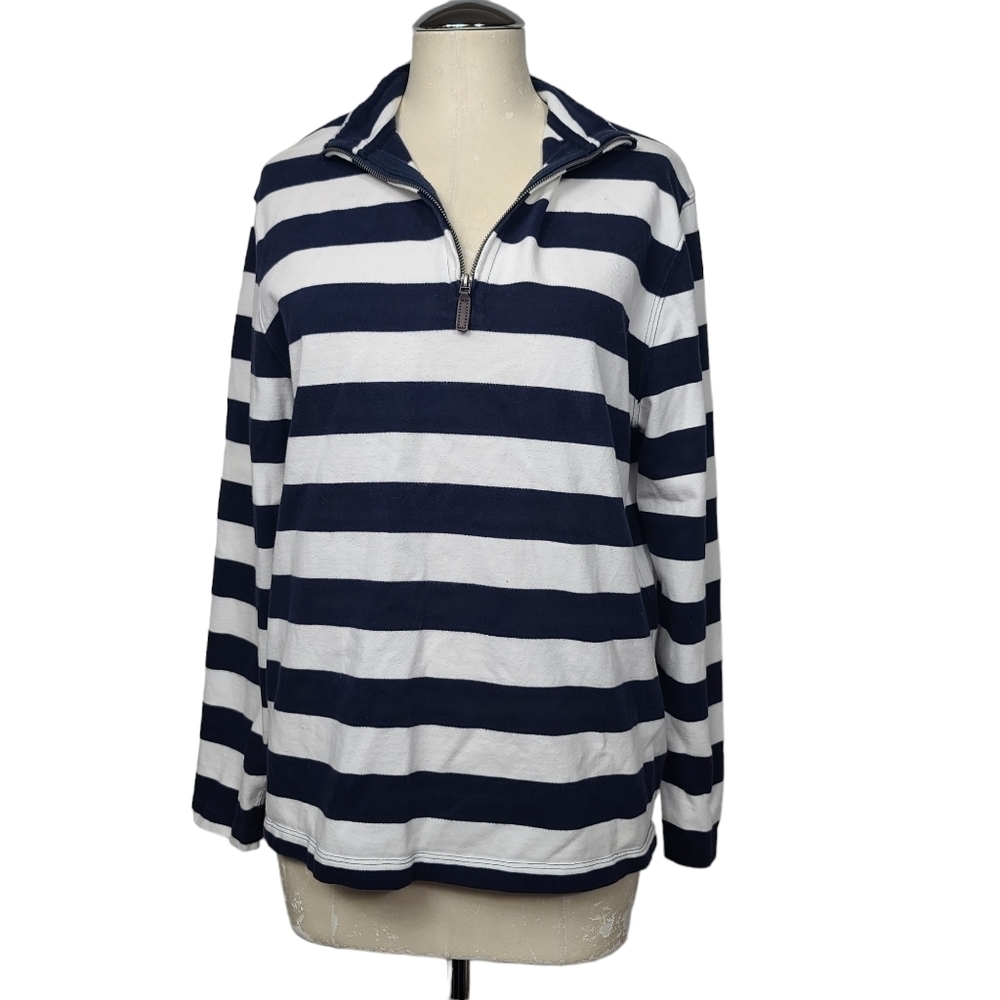 J. Crew Mercantile Blue White Cotton Jersey Half Zip Pullover Sweater M - Picture 3 of 7